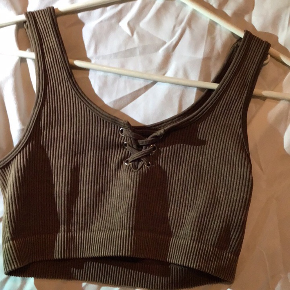 Washed Chocolate Lace Up Seamless Bralette
